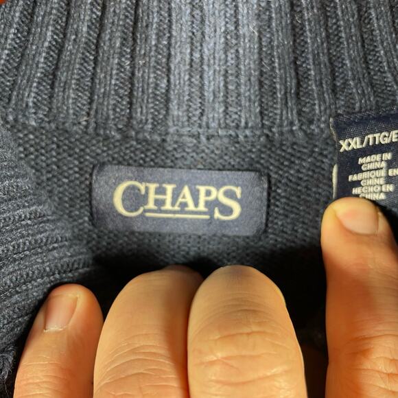 Chaps Henley Pullover Sweater Men's XXL Blue Elbow Patches Outdoors Preppy - Picture 3 of 10
